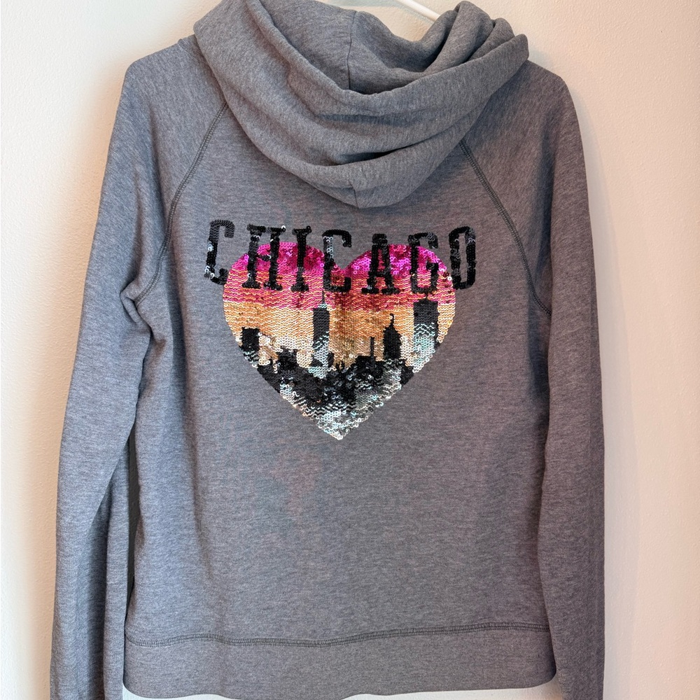 PINK Victoria's Secret Gray Hoodie with Sequin Chicago Heart